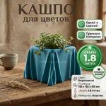 Дизайнерский горшок для растений с имитацией драпированной ткани, 17х17х10 см, бирюзовый Дизайнерский горшок для растений с имитацией драпированной ткани, 17х17х10 см, бирюзовый