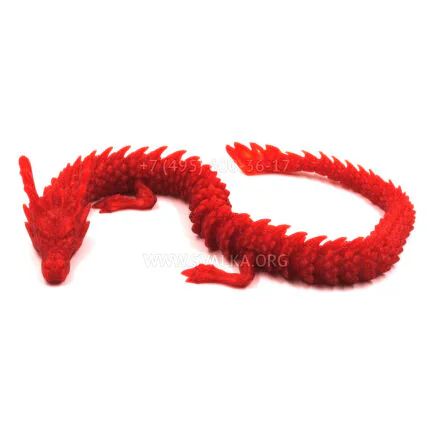 Подвижный дракон. Игрушка антистресс. 46 см. Красный, прозрачный.